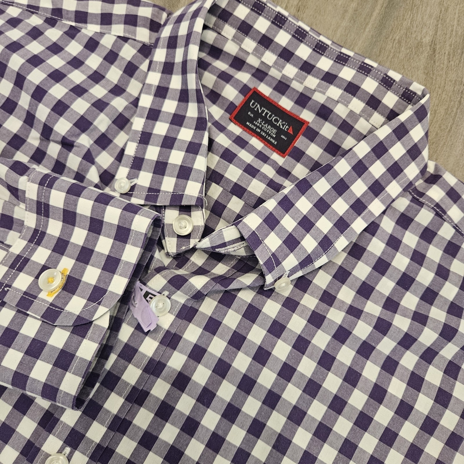 Untuckit Shirt Mens Xl Purple Gingham Check Button Down Long Sleeve Casual